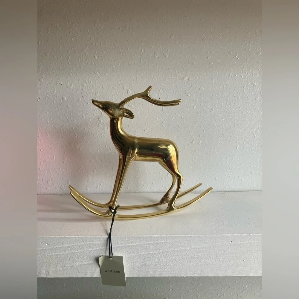 West Elm Brass Holiday Decorative Rocking Reindeer